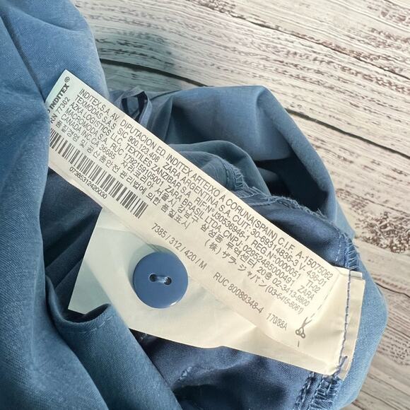 Zara Medium Blue Blazer Jumpsuit Puff Shoulder V Neck Tencel Lyocell - Picture 13 of 16